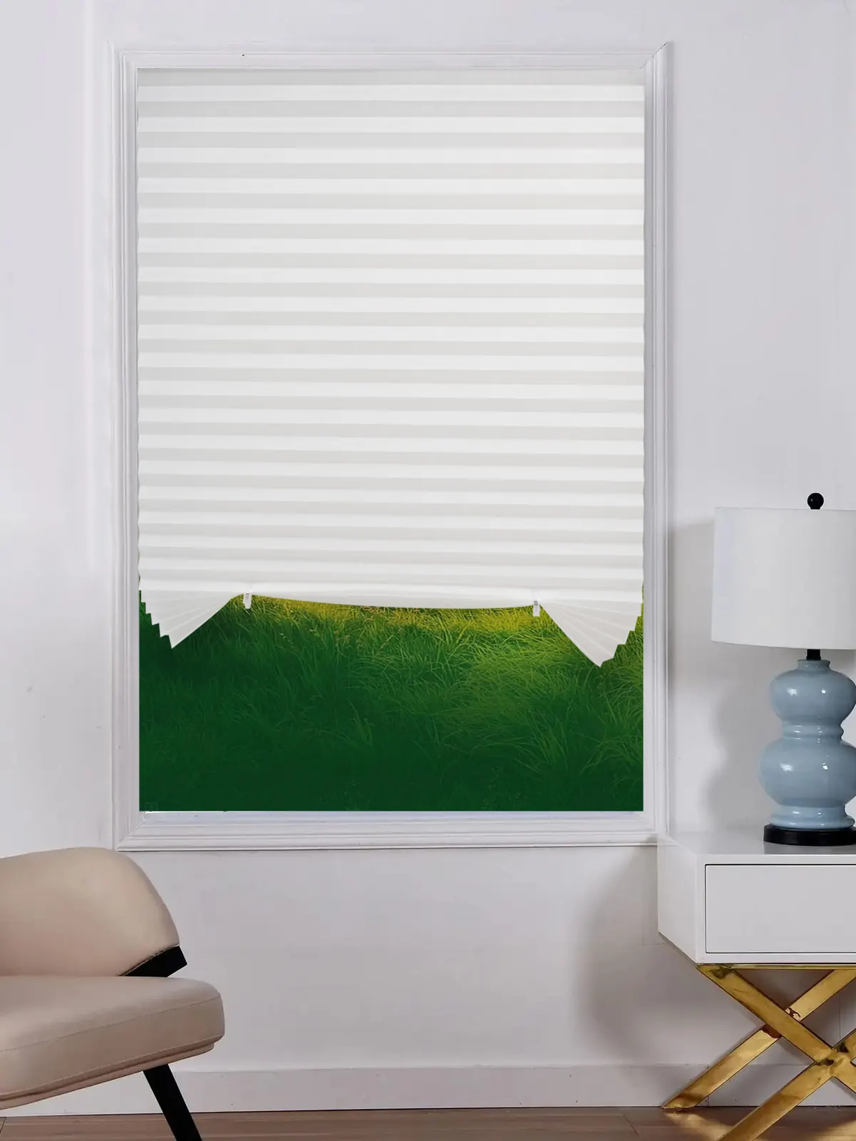 Self-Adhesive Pleated Light-Filtering Shade construction and application details 5